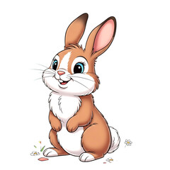 Fototapeta premium 3d Cute cartoon brown bunny rabbit sitting and smiling isolated on transparent background