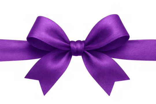 Realistic purple satin ribbon bow isolated on transparent background, perfect for adding a touch of elegance to designs