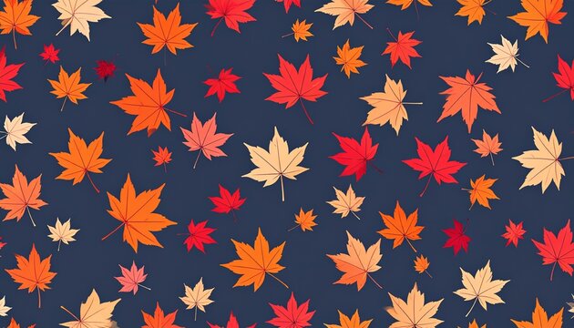  Autumn Leaves Pattern. A beautiful, seamless pattern of falling Japanese maple leaves.  The leaves are stylized with clean lines and come in a vivid autumn color palette of fiery orange, brilliant re