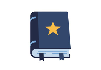 Blue fantasy spellbook with a gold star emblem on the cover. A magical grimoire or book of secrets, isolated vector illustration.
