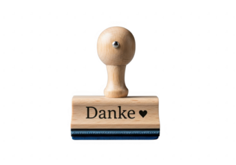 Wooden stamp with the word danke and a heart isolated on transparent background