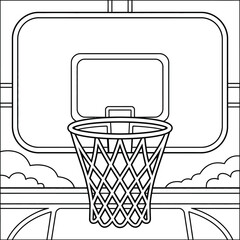 Simple outline drawing of a basketball hoop and backboard