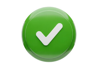 Green check mark button isolated on transparent background