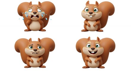 Obraz premium Four cartoon squirrel figures with different emotions