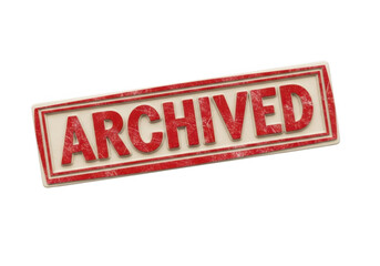 Red and white archived stamp isolated on transparent background