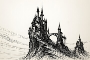 Obraz premium Castle on Mountain Sketch