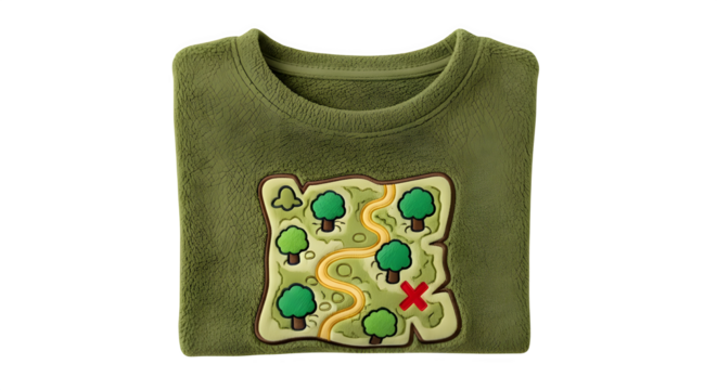 Green t shirt with treasure map design isolated on transparent background