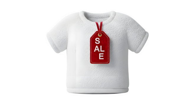 White t shirt with red sale tag isolated on transparent background