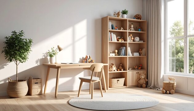 Bright, light-filled kid's study area