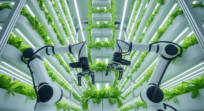 Robotic Arms in Vertical Farm Harvesting Crops