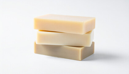 Three rectangular bars of soap stacked on top of each other, isolated on white.