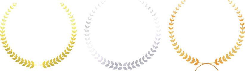 金銀銅のグラデーションがかった月桂樹のデザインが違う円形フレームセット © KIKORI