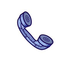 Vintage Blue Telephone Handset Cartoon Illustration