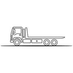 Simple black and white line drawing of a flatbed tow truck