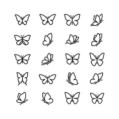 Fototapeta premium Vector art of collection of simple butterfly line art designs, isolated on white background