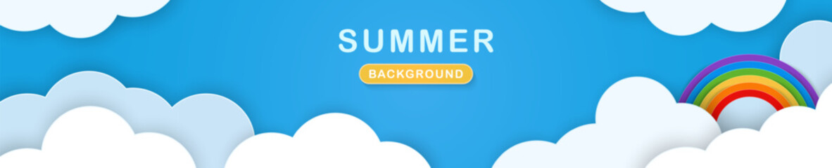 banner summer sky background, paper cut style