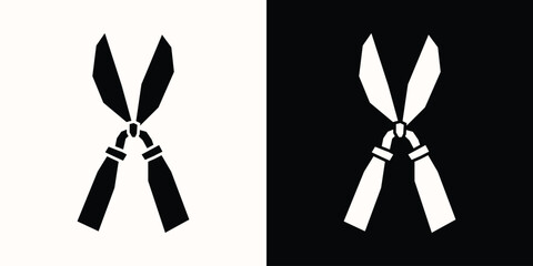 Black and White Filled Gardening Shears Icon in a Cutout Style