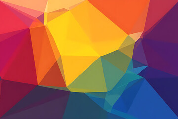 Abstract polygonal composition with vibrant red orange yellow green blue and purple geometric shapes