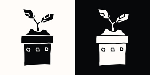 Black and White Filled Potted Plant Icon in a Cutout Style