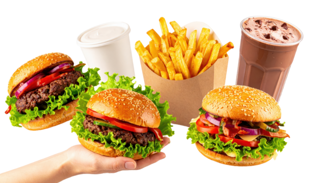 Grand Opening Special Combo Meal Set Isolated in mid-Air on White