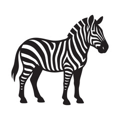 Obraz premium Black and white zebra vector illustration, standing profile view, animal icon, wildlife symbol, for logo or graphic design, Isolated on transparent background, png