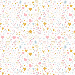 Hearts and Stars Pattern Illustration. Cute Pattern Background with Pastel-Colored Hearts and Stars. Love, Romance, Design, Background, Valentine's Day, Kids, Pattern.
