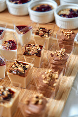 A Vibrant Display of Decadent Desserts Featuring Layers of Chocolate, Cream, and Fruit Jellies with Crunchy Toppings Perfect for Any Celebration