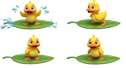 Obraz premium Cartoon duck images on leaf splashing
