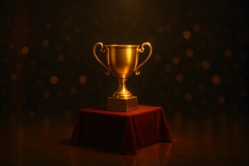 Golden Trophy on Pedestal with Glowing Background