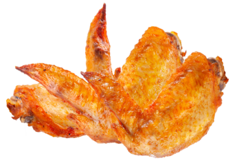 crispy fried chicken wings on transparent background.