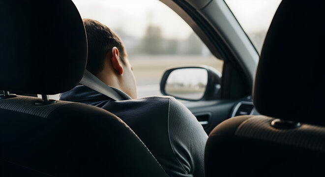 Man driving car looking out window travel journey