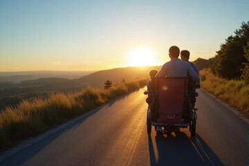 father and son on the road