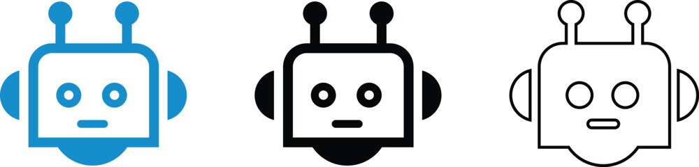 Artificial AI robot head icon. Artificial intelligence science concept. Technology ai robot digital brain. Robotic head silhouette and line icon vector illustration 