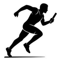 Relay baton runner with baton icon with transparent background in black and white style
