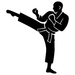 Karate kick martial art icon with transparent background in black and white style
