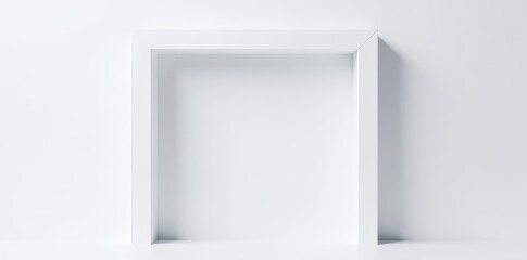 Bold white square frame, stark contrast against white backdrop, illustration, white background