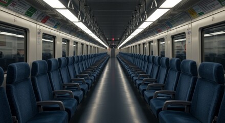 Empty Subway Car Rows of Seats in a Modern Train