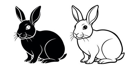 Easter bunny silhouettes, rabbit clip art set, isolated decorative elements for the holidays