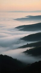 Fototapeta premium Foggy Valley at Dawn: A Serene Landscape with Rolling Hills and Mist