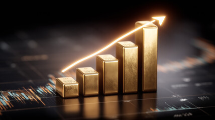 Ascending golden bullion columns form a radiant growth chart over trading graphs.
Embodies wealth accumulation and the enduring allure of precious metal investment.