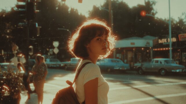 90s Nostalgia. Vintage Film Aesthetic. Images styled with retro 90’s touches. such as vintage clothing, film grain, or neon hues.