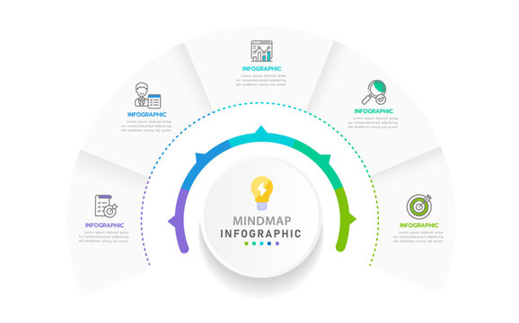 Infographic template for business. 5 Steps Modern Mindmap diagram with circles topics, presentation vector infographic.