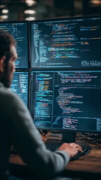 Developer reviewing blockchain transaction logs and running performance tests on a local blockchain node highlighting the iterative process of decentralized app development.