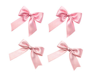 set of pink bows shiny look on transparent background.