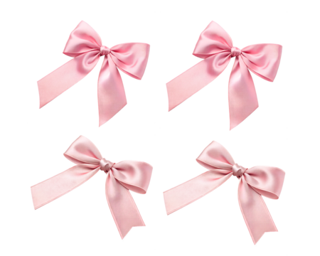 set of pink bows shiny look on transparent background.