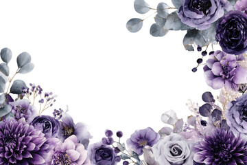 Purple And Blue Flowers With Gold Accents On A Transparent Background, PNG