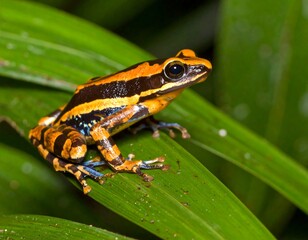 Fototapeta premium Colorful frog on leaf