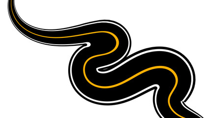 Winding road. Journey traffic curved highway. Background of the road to the horizon in perspective. Curvy asphalt empty line isolated. Vector winding road isolated on transparent back