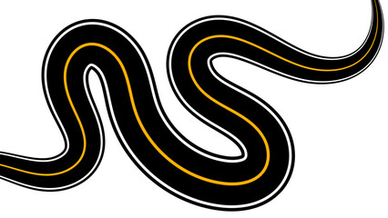Winding road. Journey traffic curved highway. Background of the road to the horizon in perspective. Curvy asphalt empty line isolated. Vector winding road isolated on transparent back