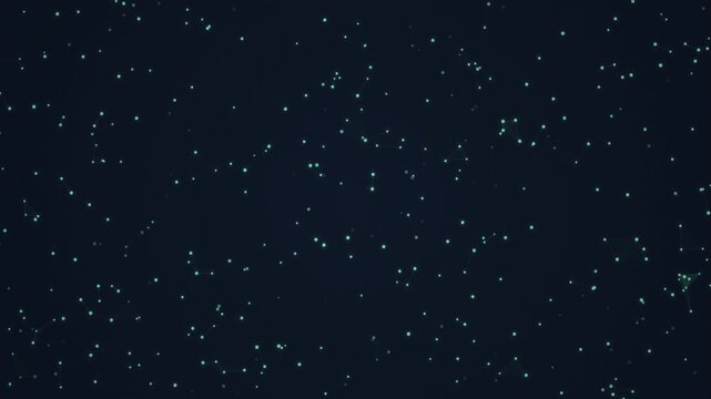 Abstract technology network background loop. Digital data points and lines connect, representing communication, blockchain, AI, or future tech concepts. Dark blue cyberspace backdrop. 3D render